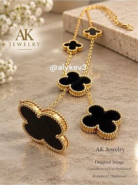 💎18K LUXURY Black Clover Y-Drop Lariat Necklace | by AK Jewelry™